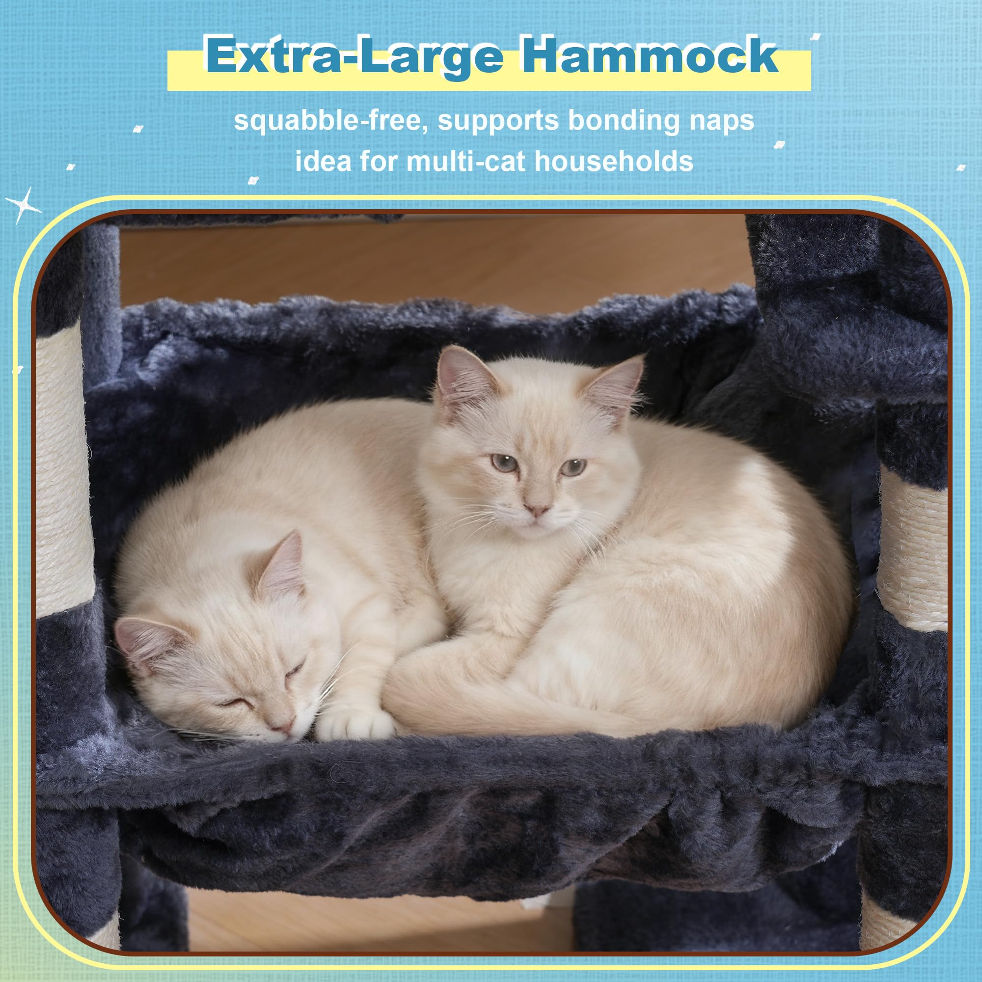 Hey-brother Cat Tree Tower cozy bed invites restful naps for felines.