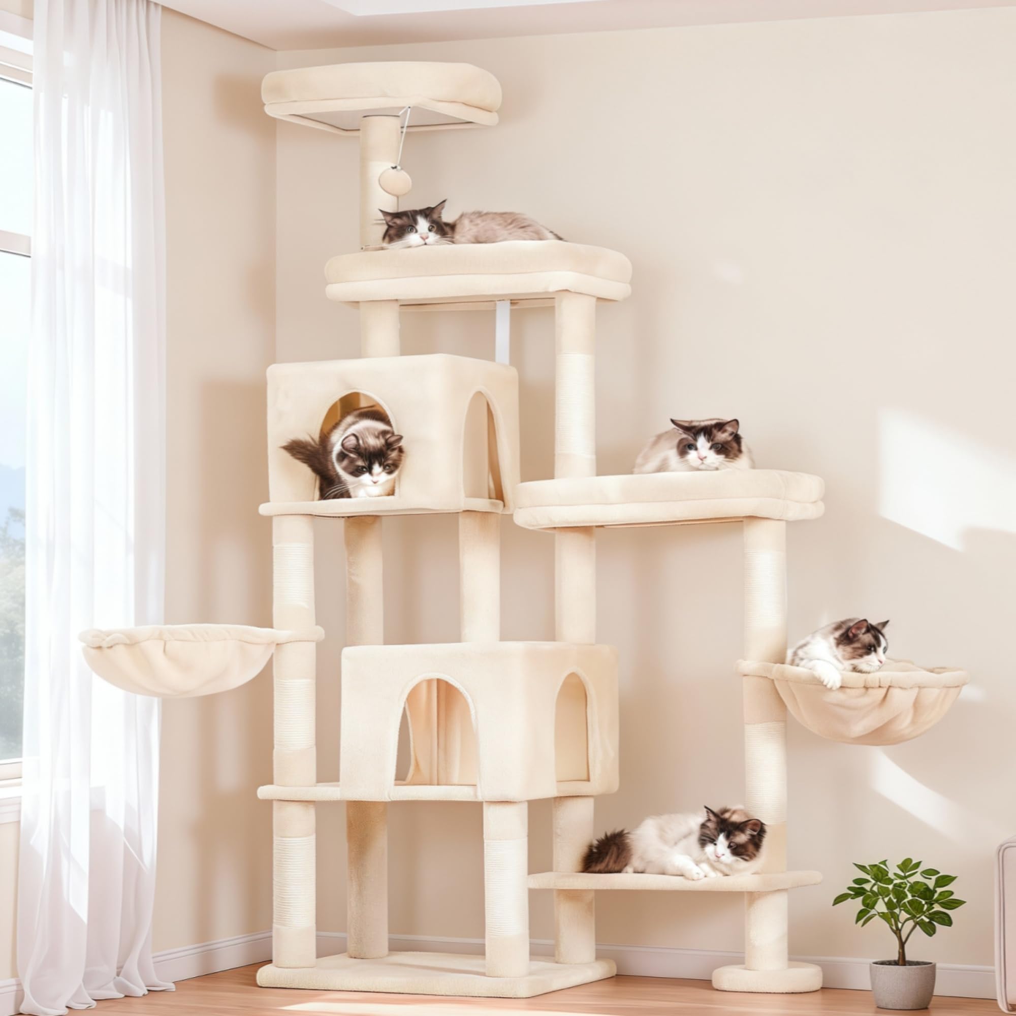 Hey-brother Cat Tree Tower extended-part showing flexible space and support for cats