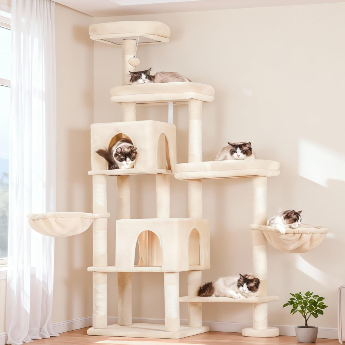 Hey-brother Cat Tree Tower extended-part showing flexible space and support for cats