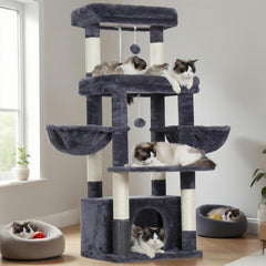 Hey-brother cat tree tower offers extra-large platform for large cats.