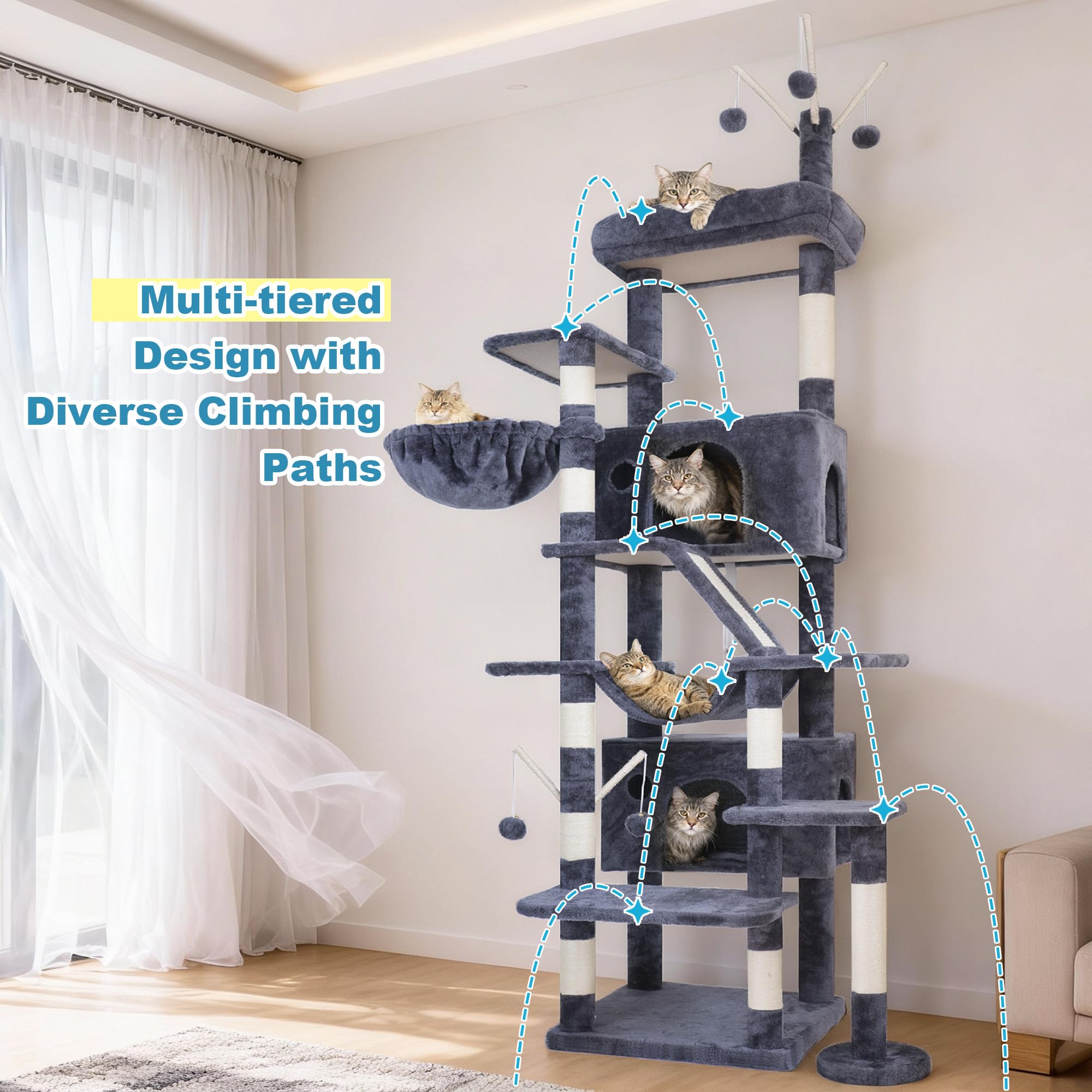 Hey-brother cat tree tower extra supporting post enhances stability