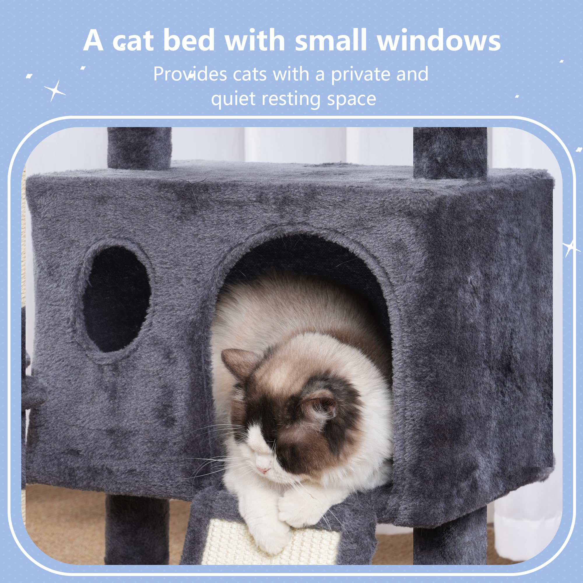 Hey-brother cat tree tower hammock basket for snug naps.