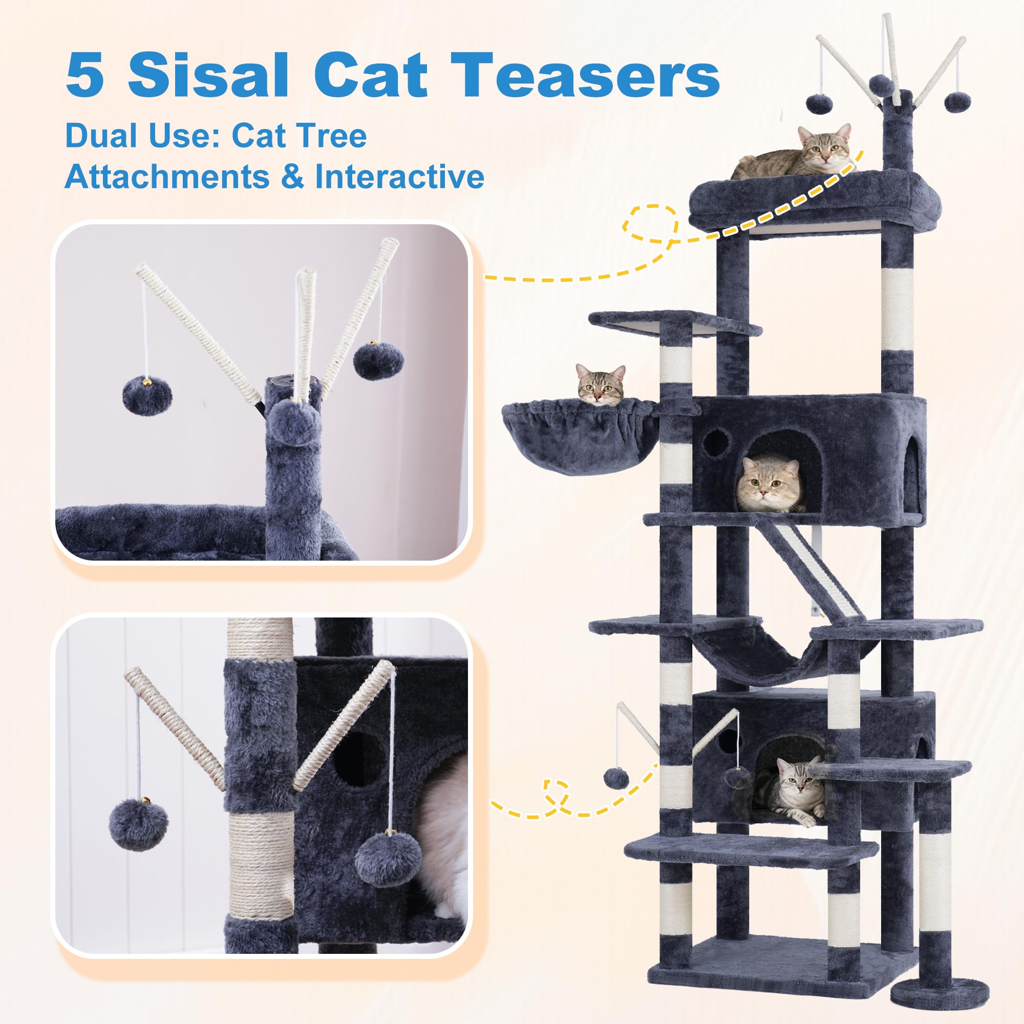 Hey-brother cat tree tower hammock gives lounging option mid-height