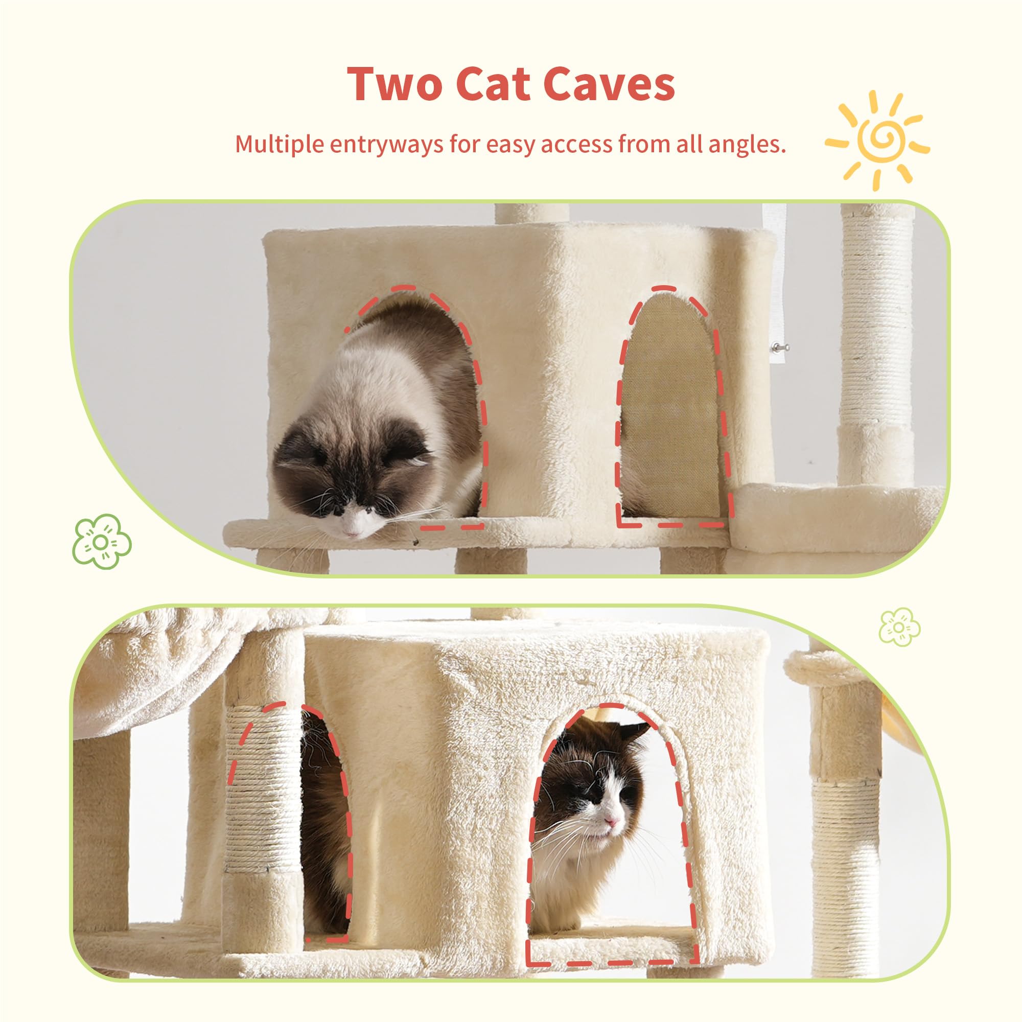 Hey-brother Cat Tree Tower two hammocks for wrapped, cloud-like lounging