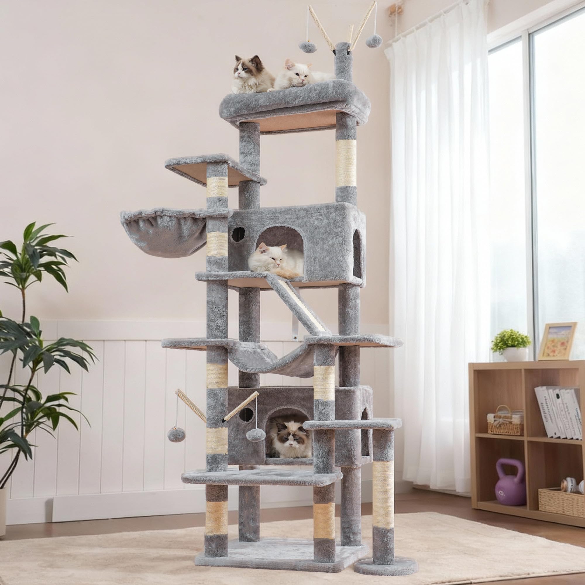 Hey-brother indoor cat tower in cozy living space.