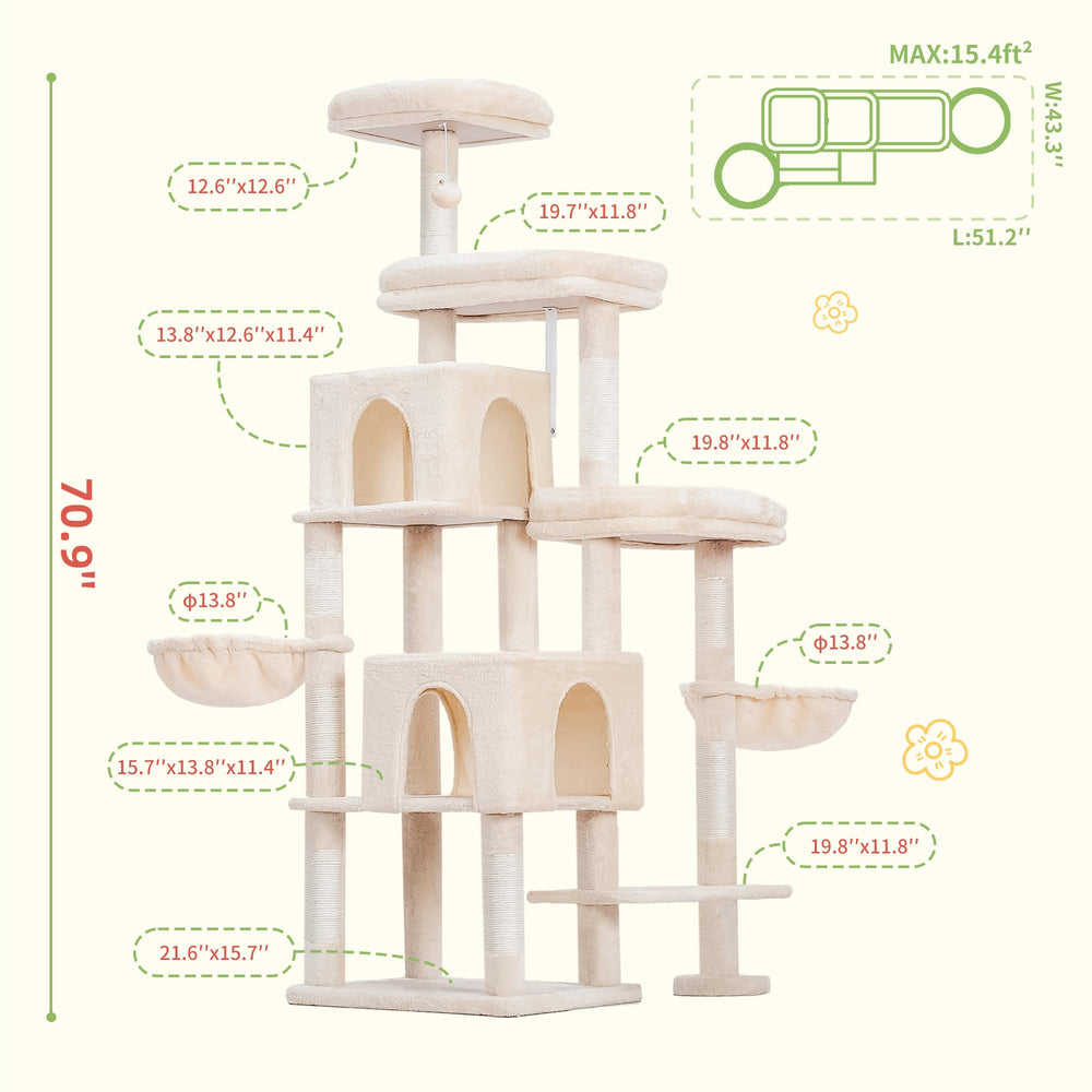 Hey-brother Cat Tree Tower large beds ideal for bigger breeds to stretch out