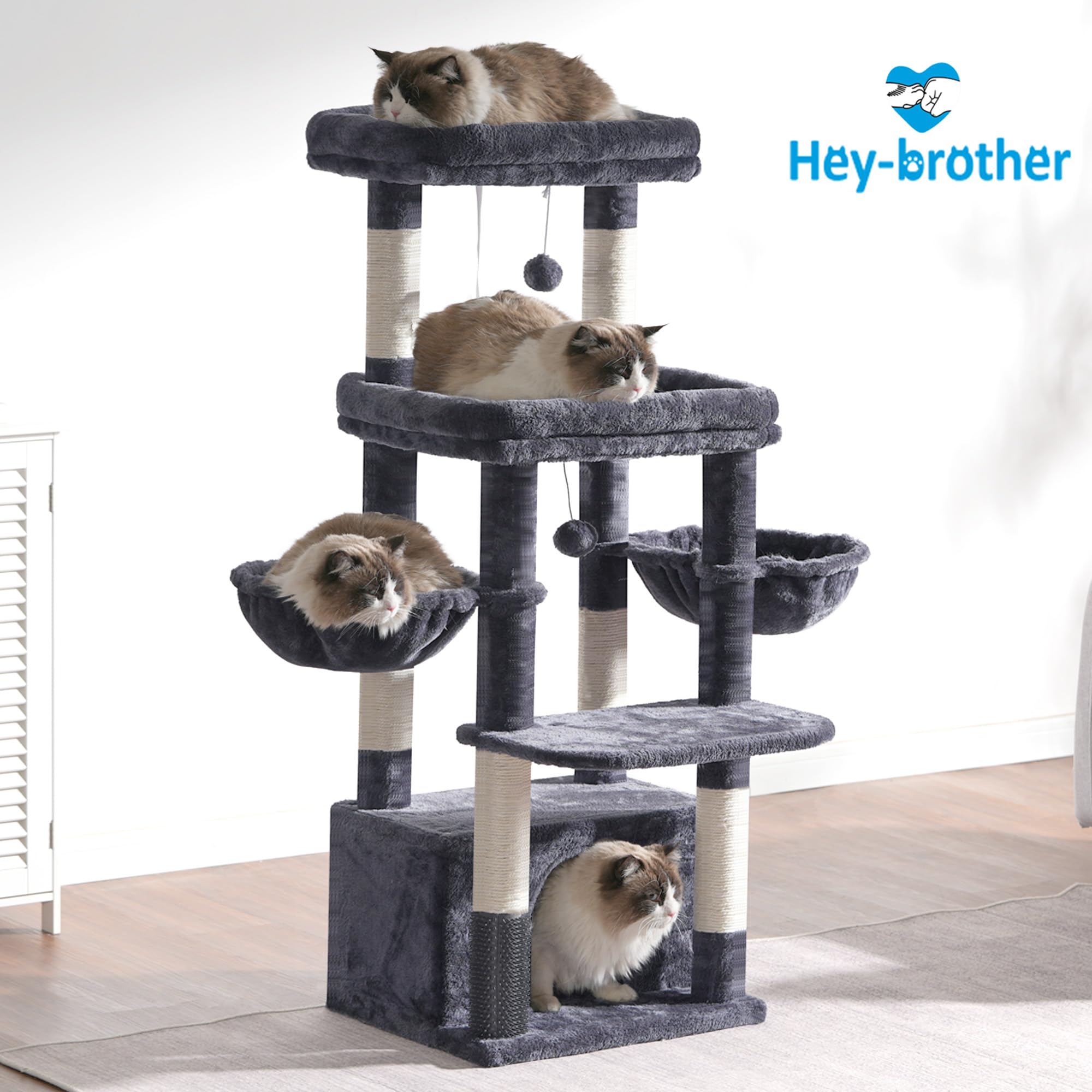 Spacious design supports multiple cats without competition.