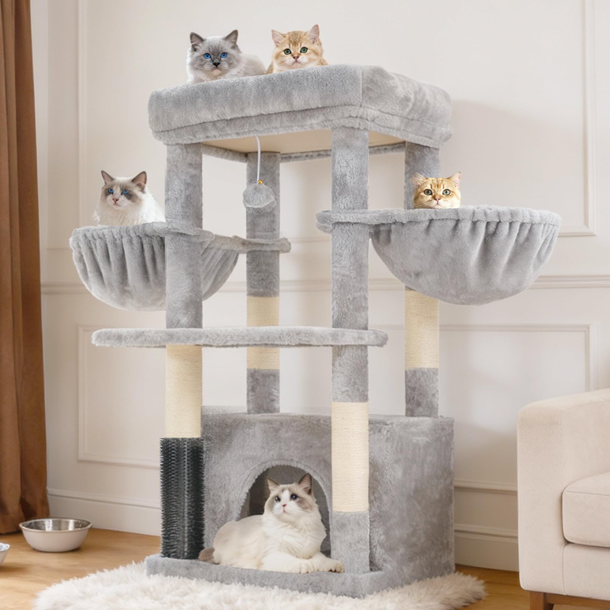 Hey-brother tall cat tree supports large indoor cats with tall perch.