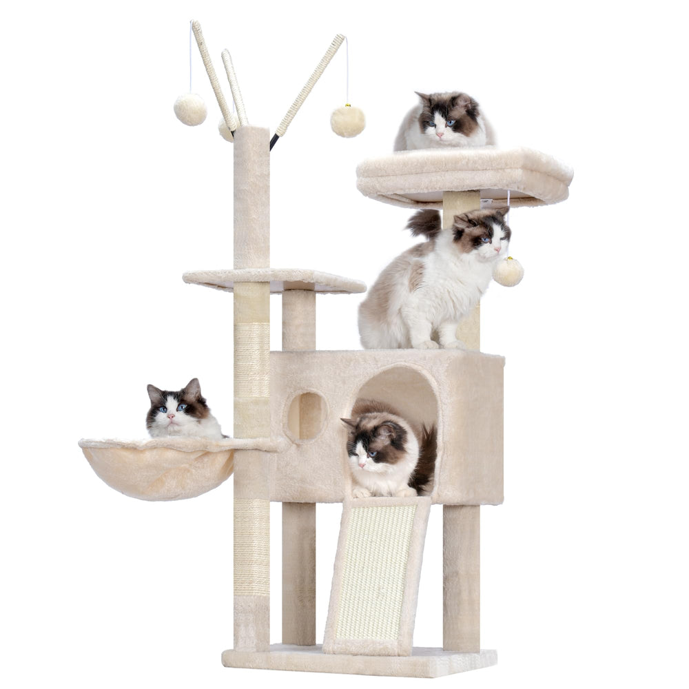 Hey-brother Cat Tree Tower with removable teaser wand for interactive play.