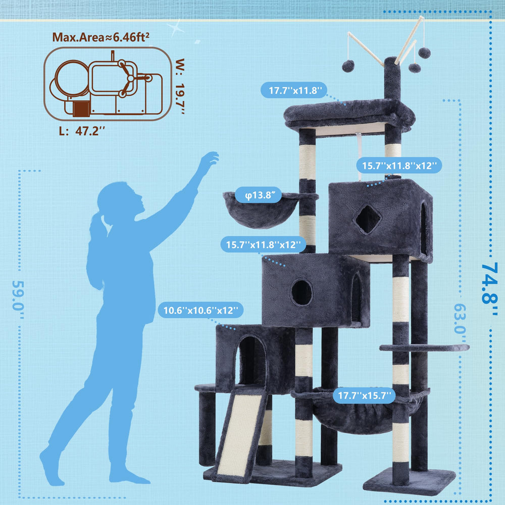 Hey-brother Cat Tree Tower step-by-step pathway supports easy climbing for all ages.