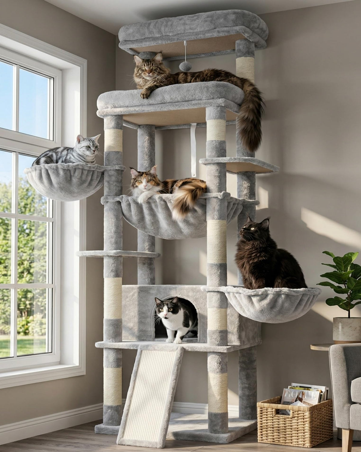 Hey-brother cat tree tower top platform view, spacious lounging space for a large cat