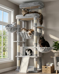 Hey-brother cat tree tower top platform view, spacious lounging space for a large cat