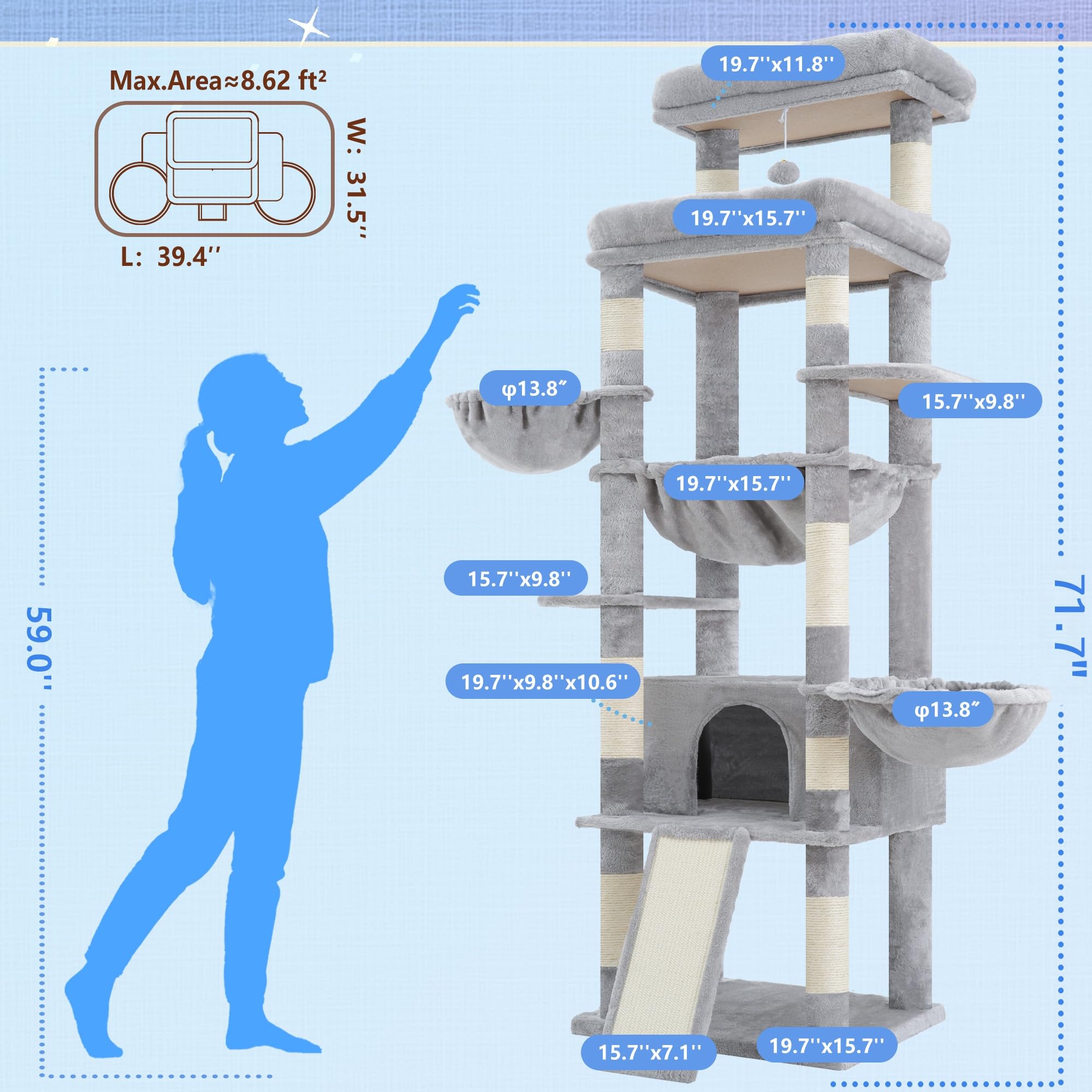 Hey-brother cat tree tower top platform 2, ample room for multi-cat lounging