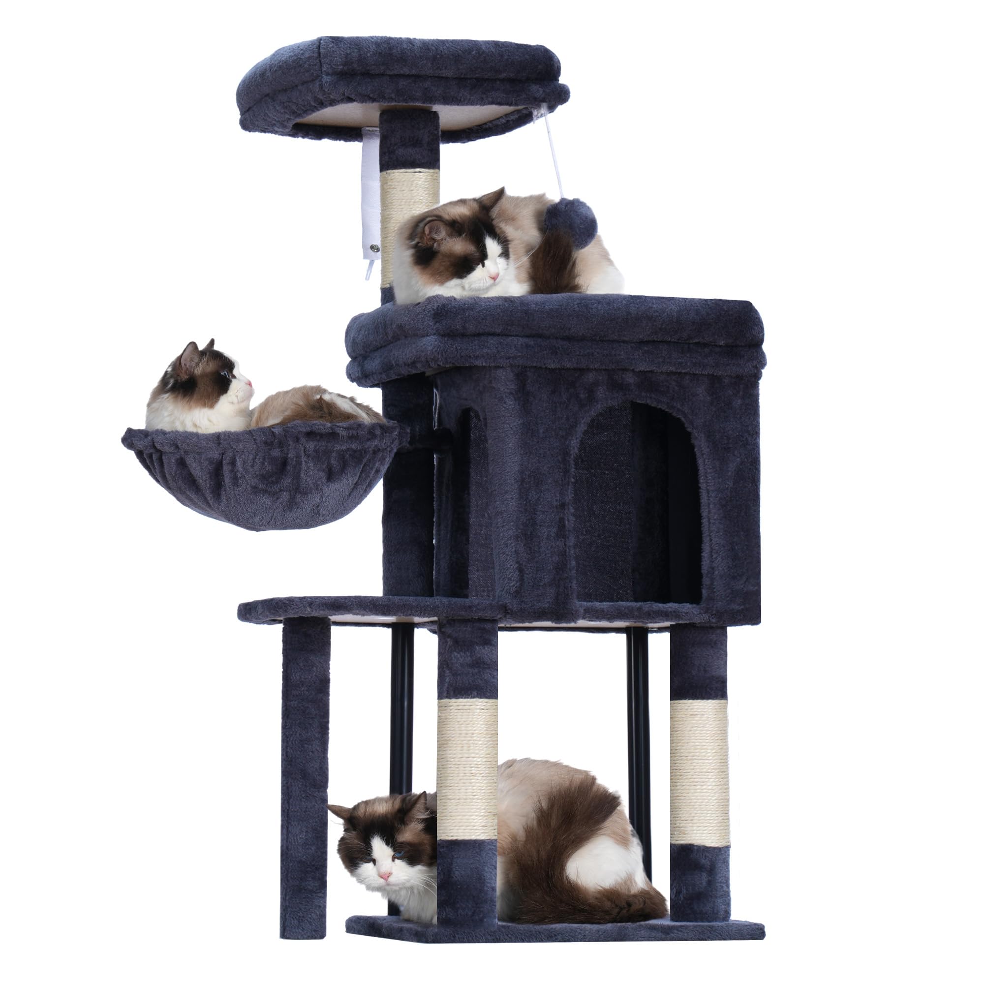 Hey-brother cat tree tower top platform provides secure vantage and comfy rest