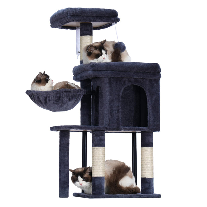 Hey-brother cat tree tower top platform provides secure vantage and comfy rest