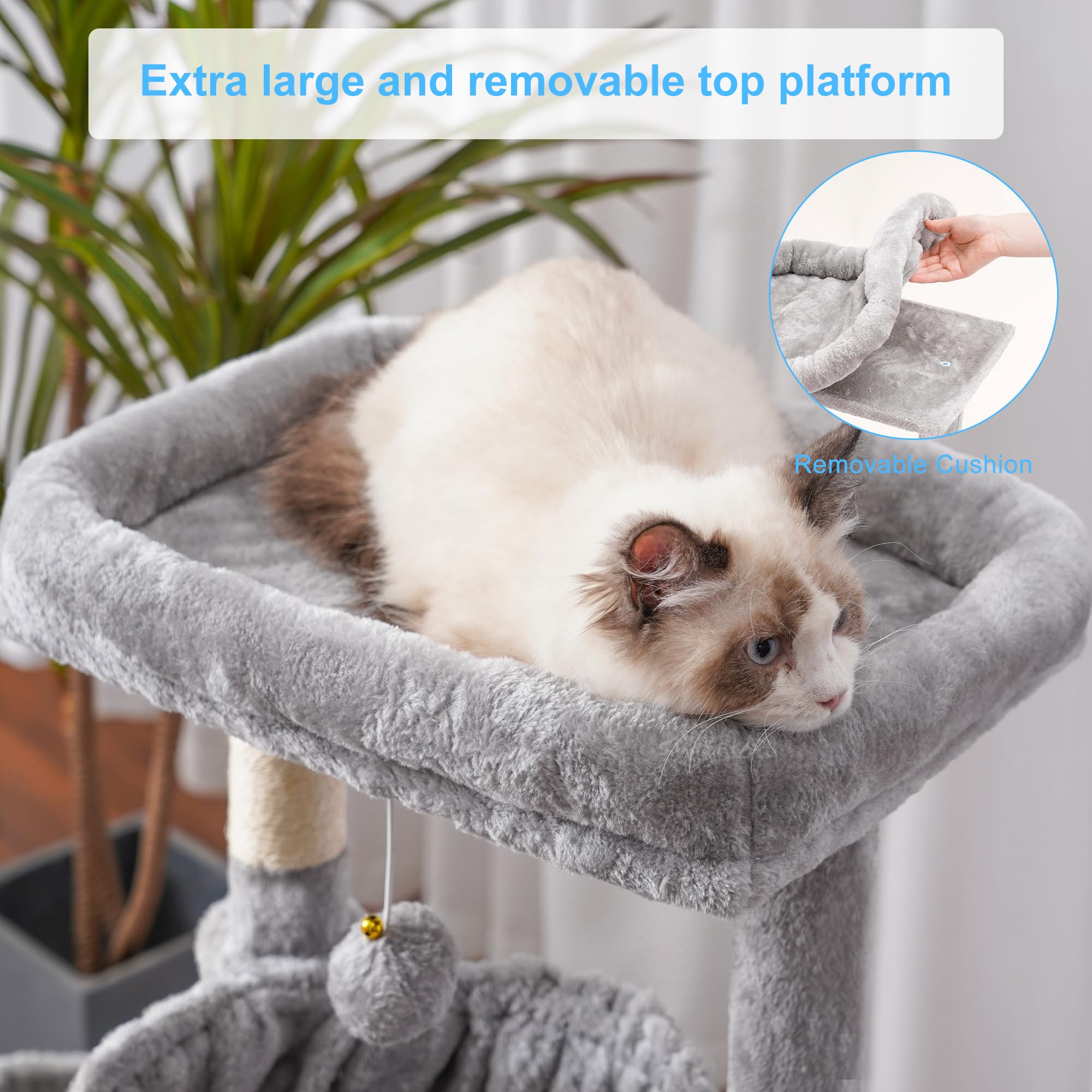 Hey-brother cat tree two hammocks offer secure, snuggly resting spots.