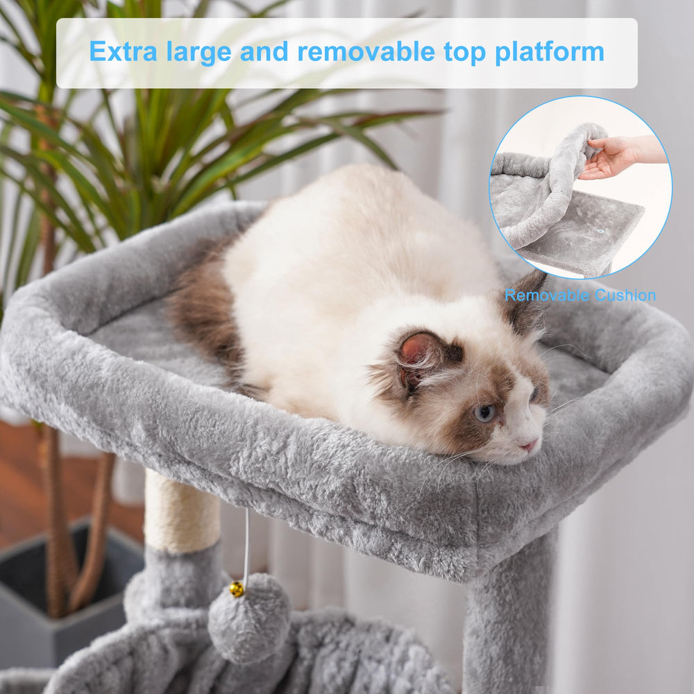 Hey-brother cat tree two hammocks offer secure, snuggly resting spots.