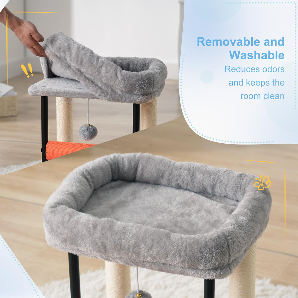 Rounded baseplate on Hey-brother cat tree for safe design