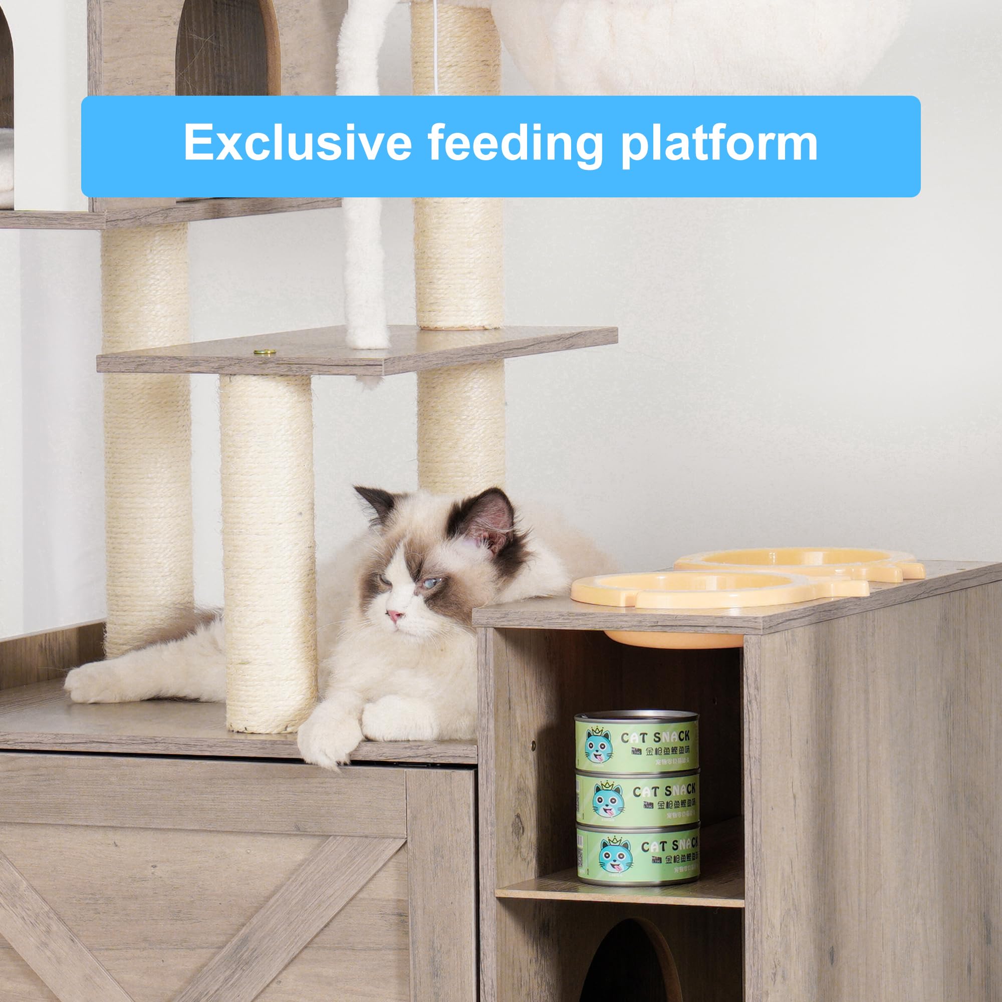 Hey-brother cat tree wood rustic gray — stylish furniture that blends with decor.