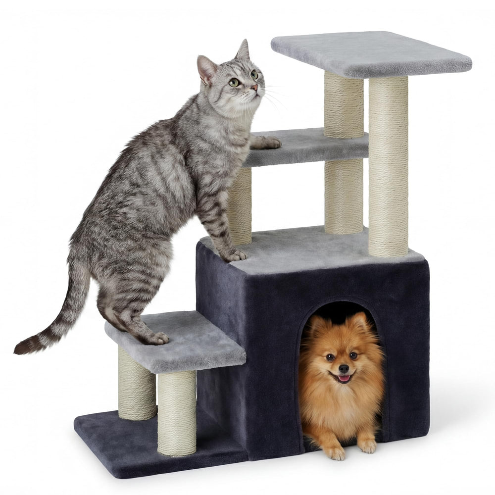 Heybly 29.5in high pet steps support cats and small dogs to elevated spots.