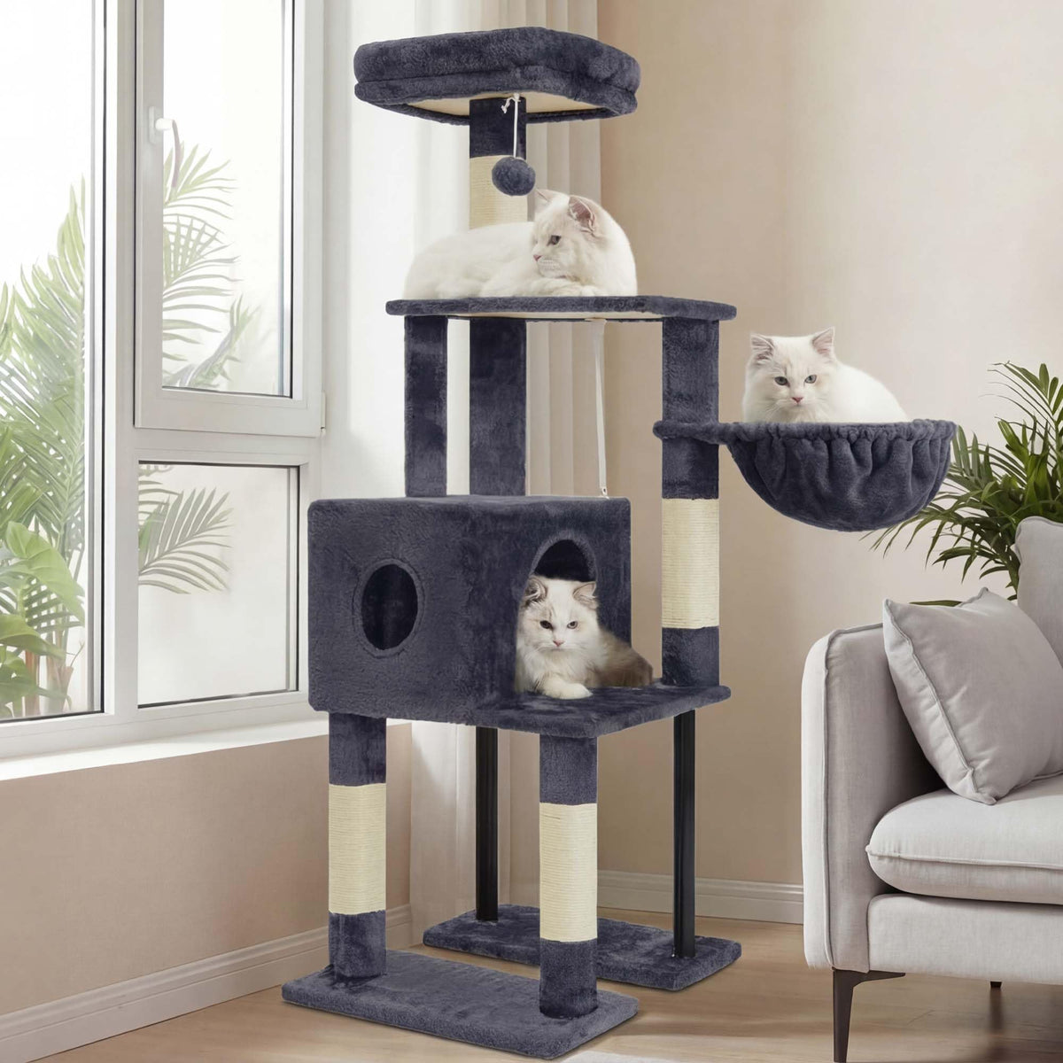 Heybly cat tree 49-2 inches top perches offer elevated views and safe resting spots.