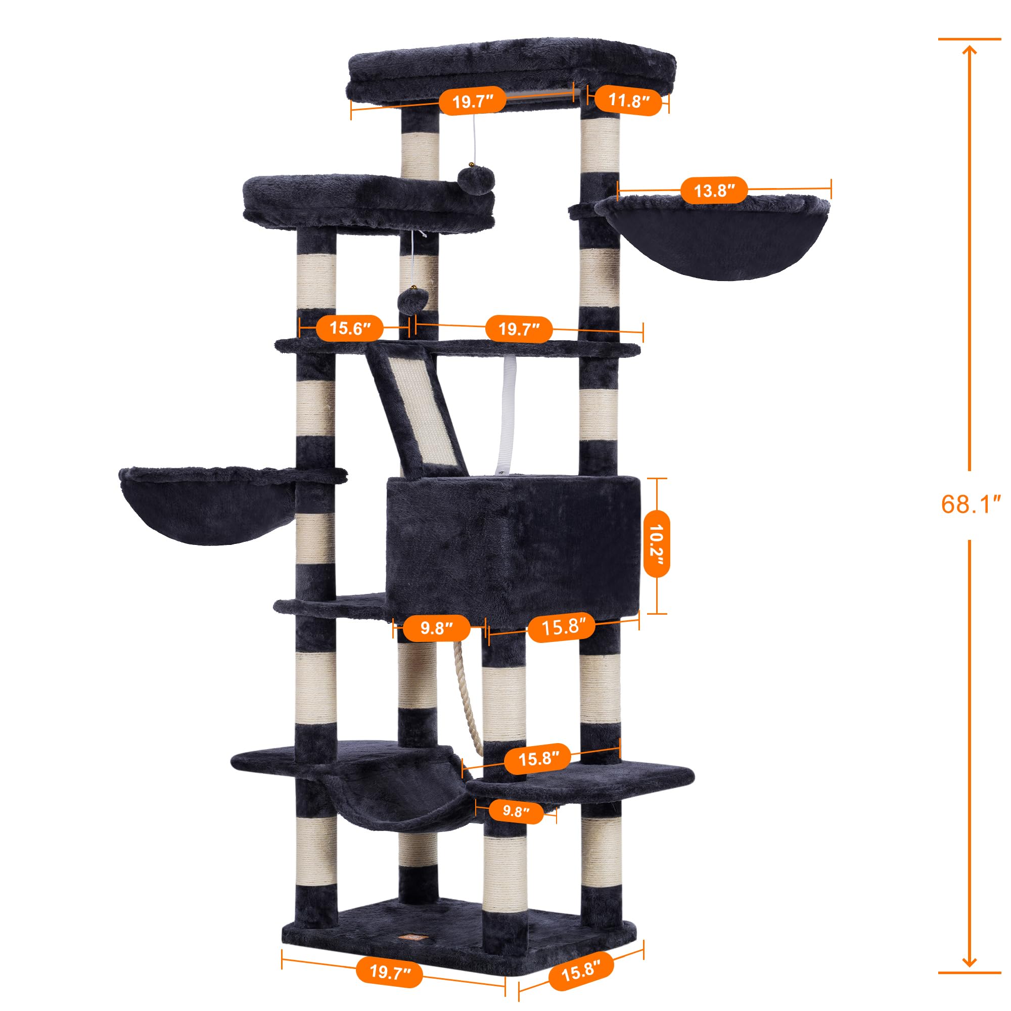 Heybly Cat Tree hammock area creates a comfy lounge spot in the room.