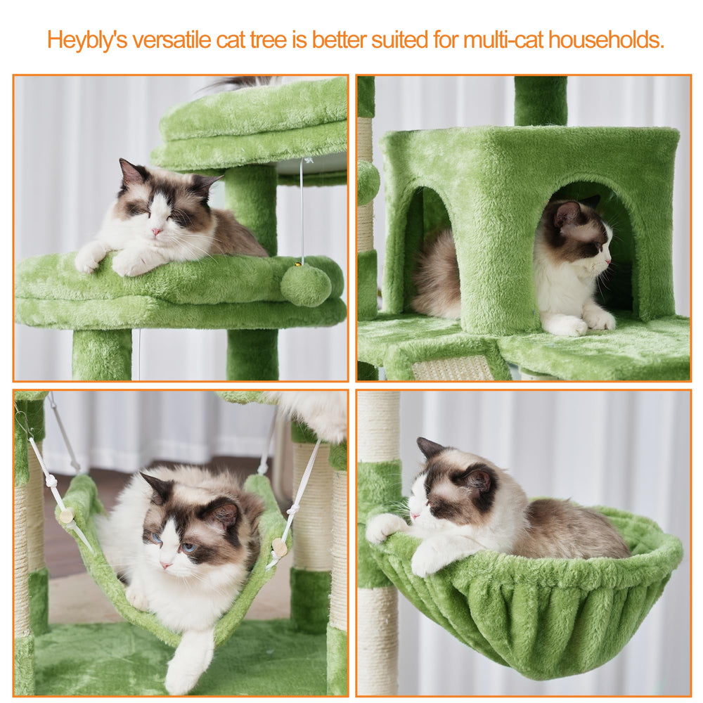 Heybly cat tree features two hammocks for lounging and naps