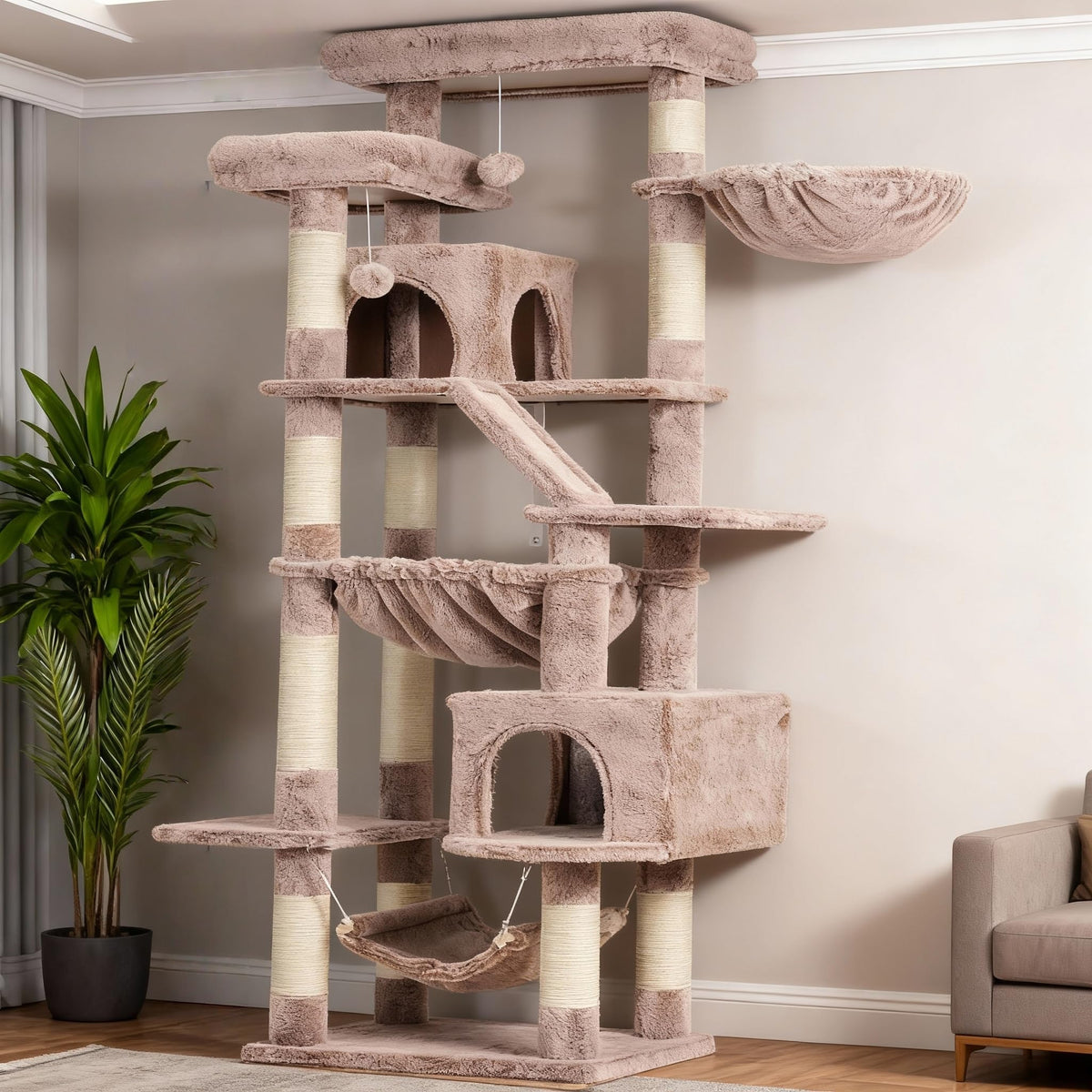 Heybly Cat Tree 71 inch tower with perches boosts multi-cat play and rest
