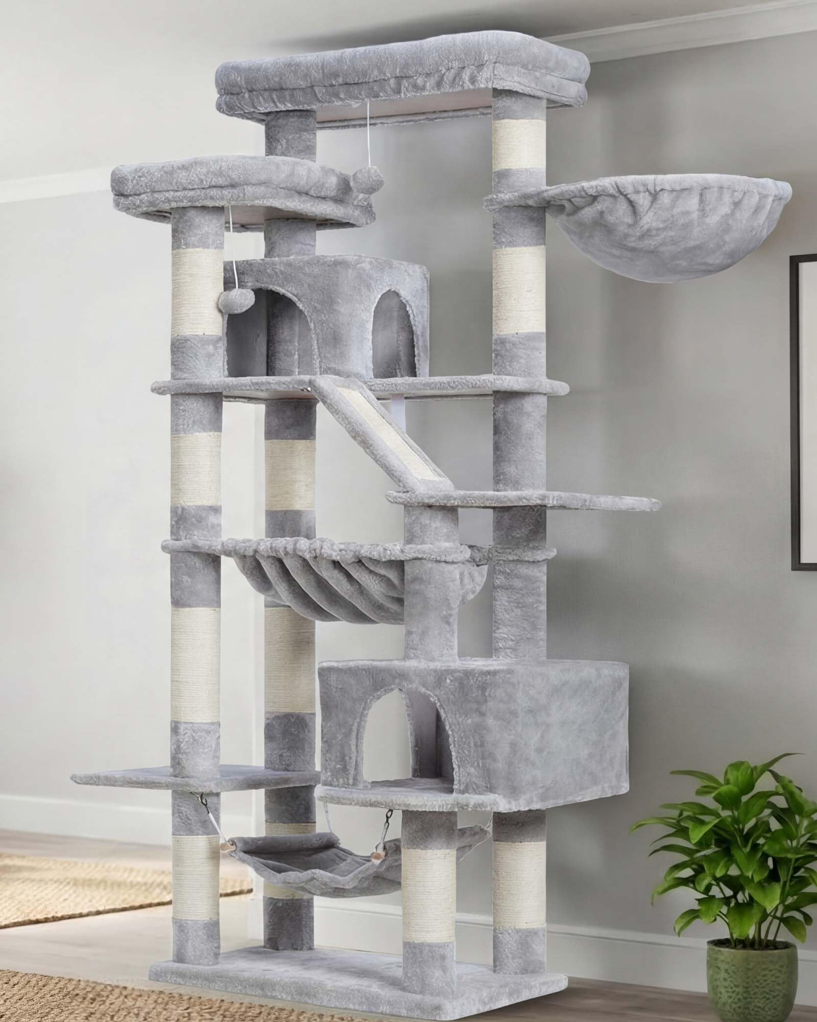 Heybly Cat Tree 71inch caves provide cozy hideaways for quiet cat naps
