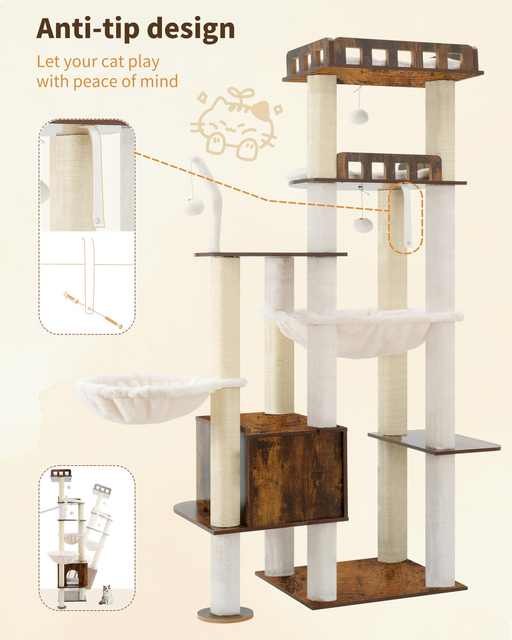 Heybly Cat Tree all-in-one design fits multi-cat households
