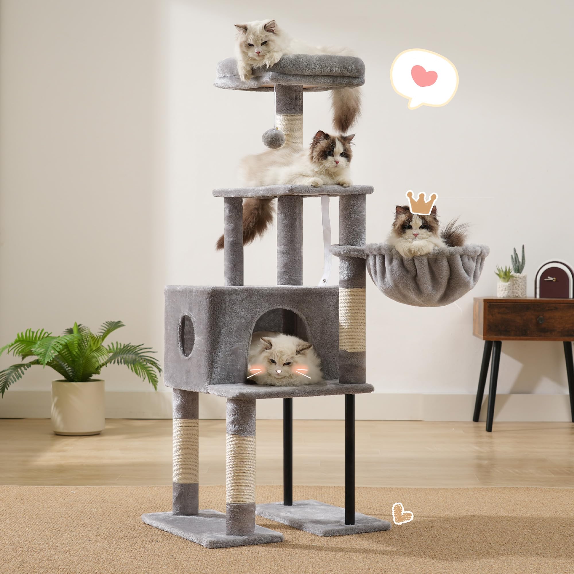 Heybly Cat Tree anti-tipping straps boost stability during energetic moments.