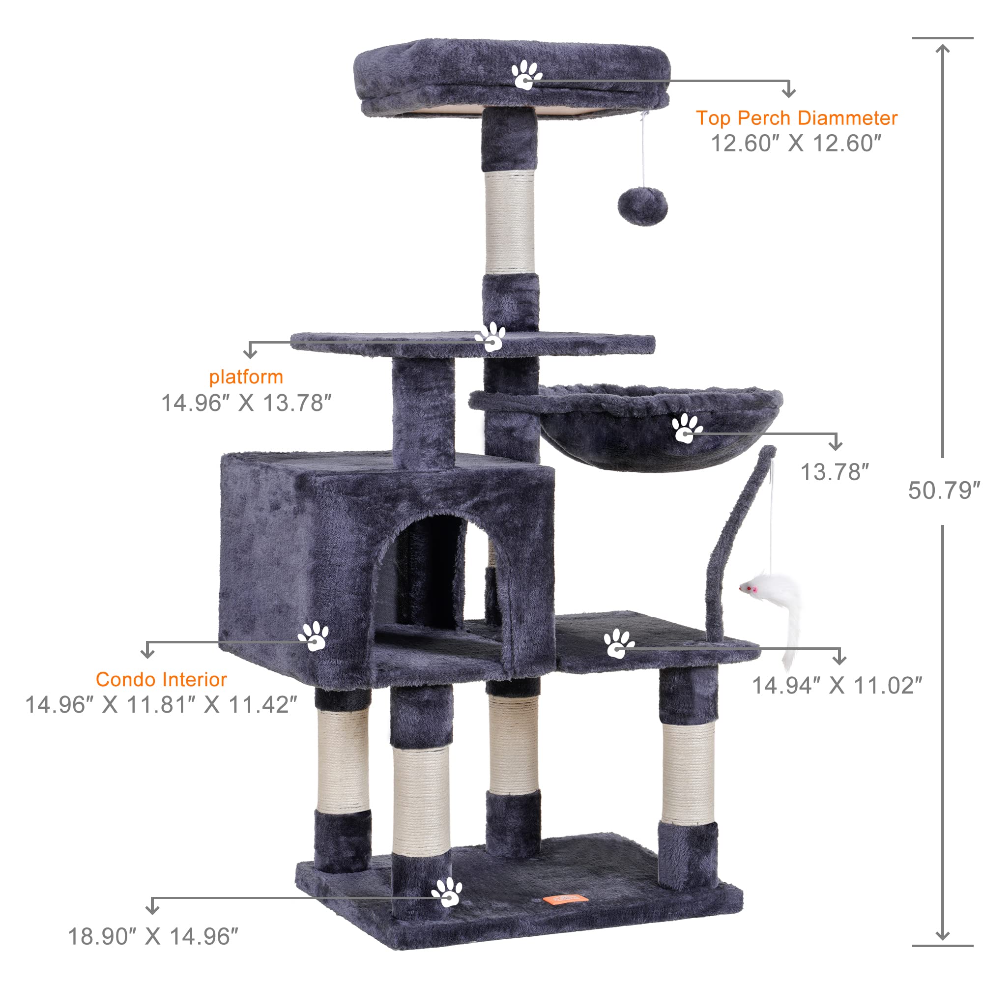 Heybly cat tree anti-topple base adds stability during play.