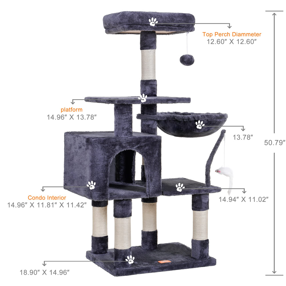 Heybly cat tree anti-topple base adds stability during play.
