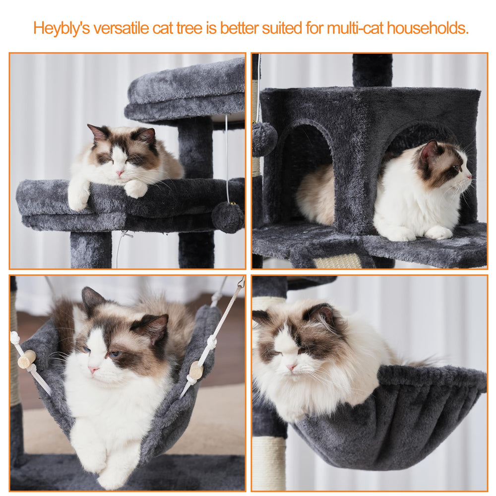 Heybly cat-tree assembly with Allen key simplifies setup for one person.