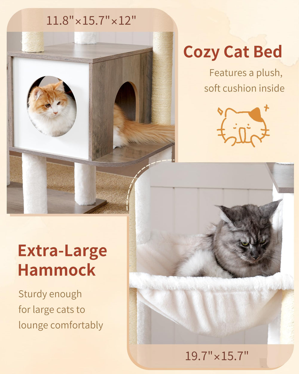 Heybly wooden cat tower delivers durable support and stylish appearance