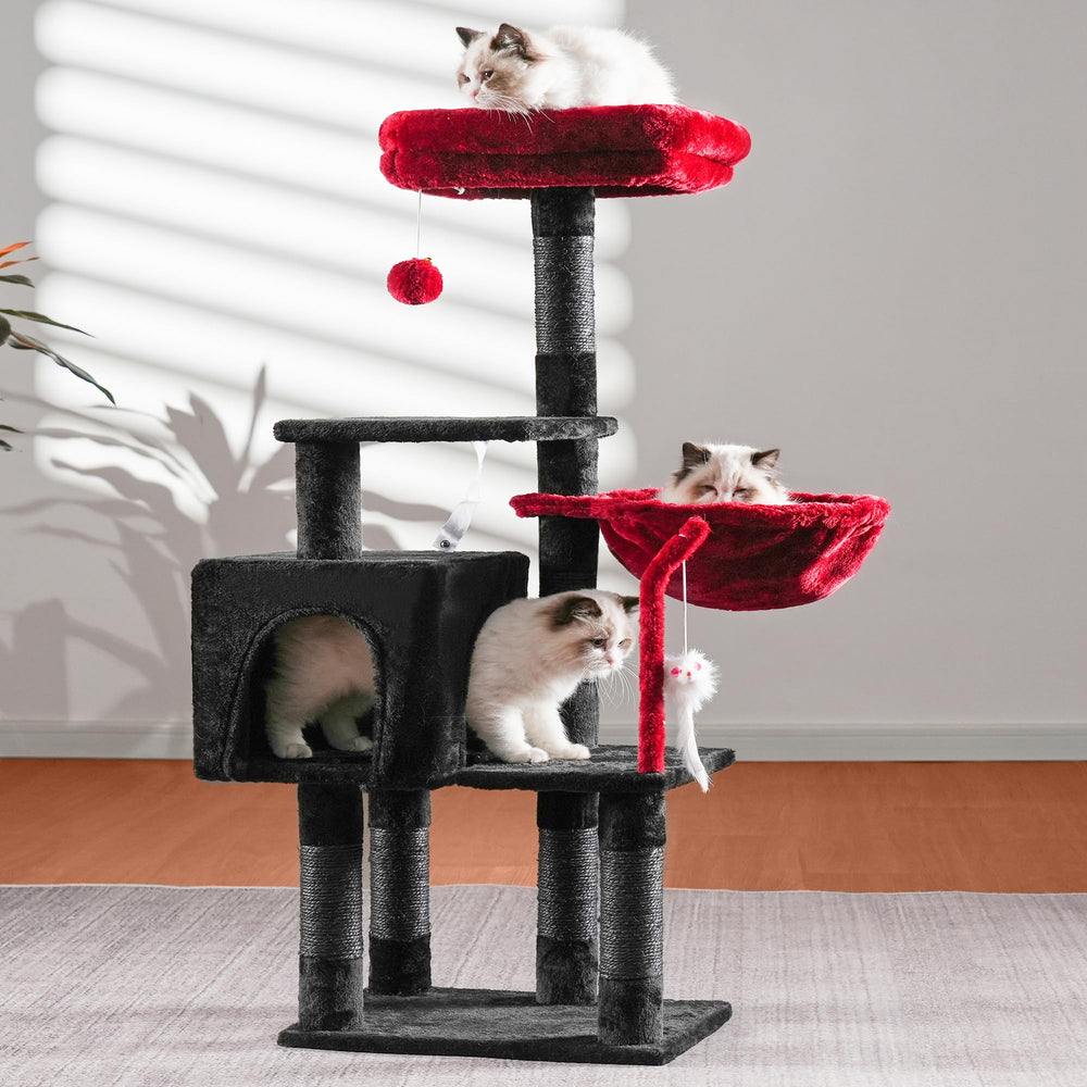 Heybly cat tree base provides stability for energetic play sessions.