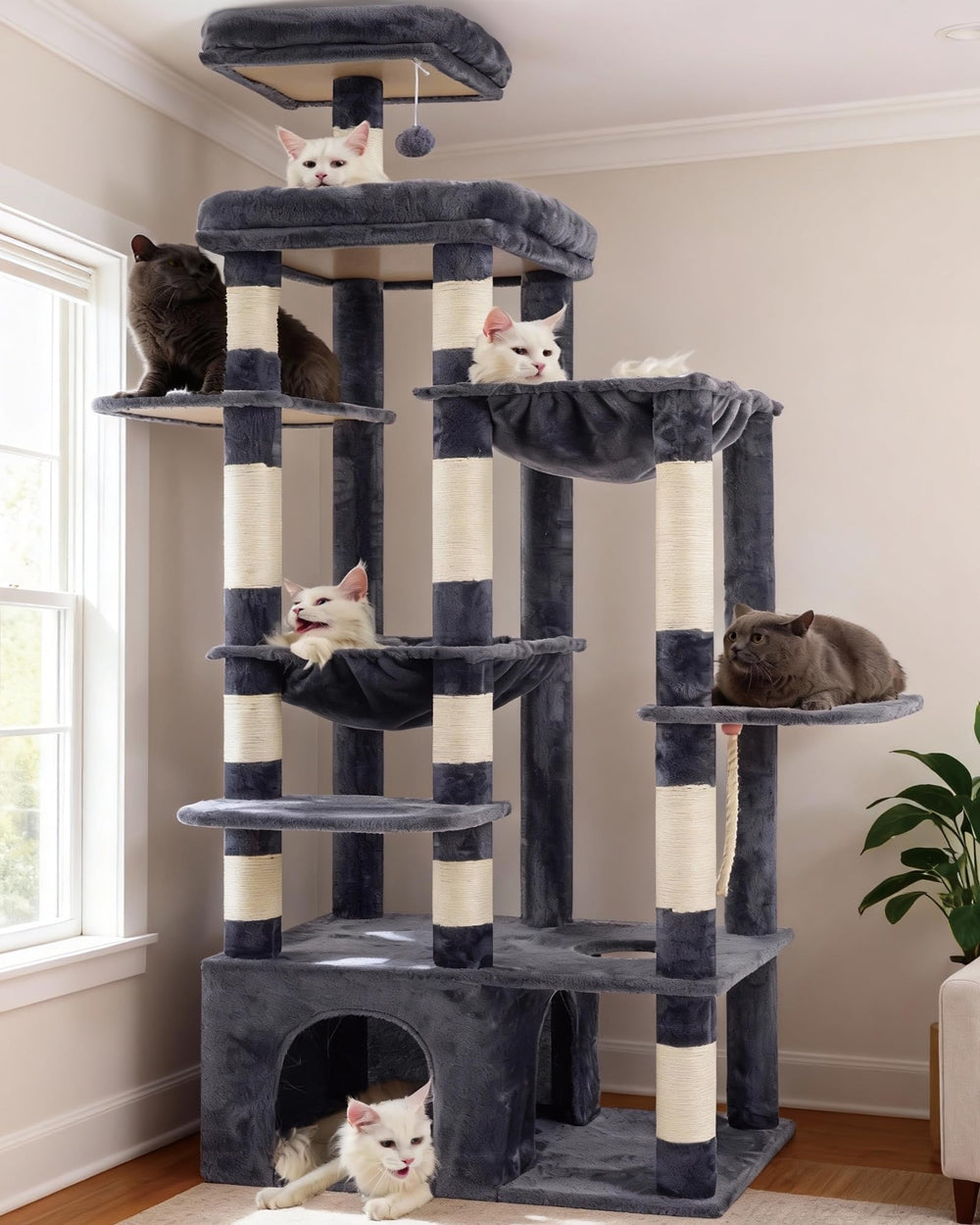 Heybly cat tree baseboard provides stability for large cats and multi-cat homes.