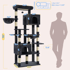 Heybly cat tree baseboard provides stability for energetic play.