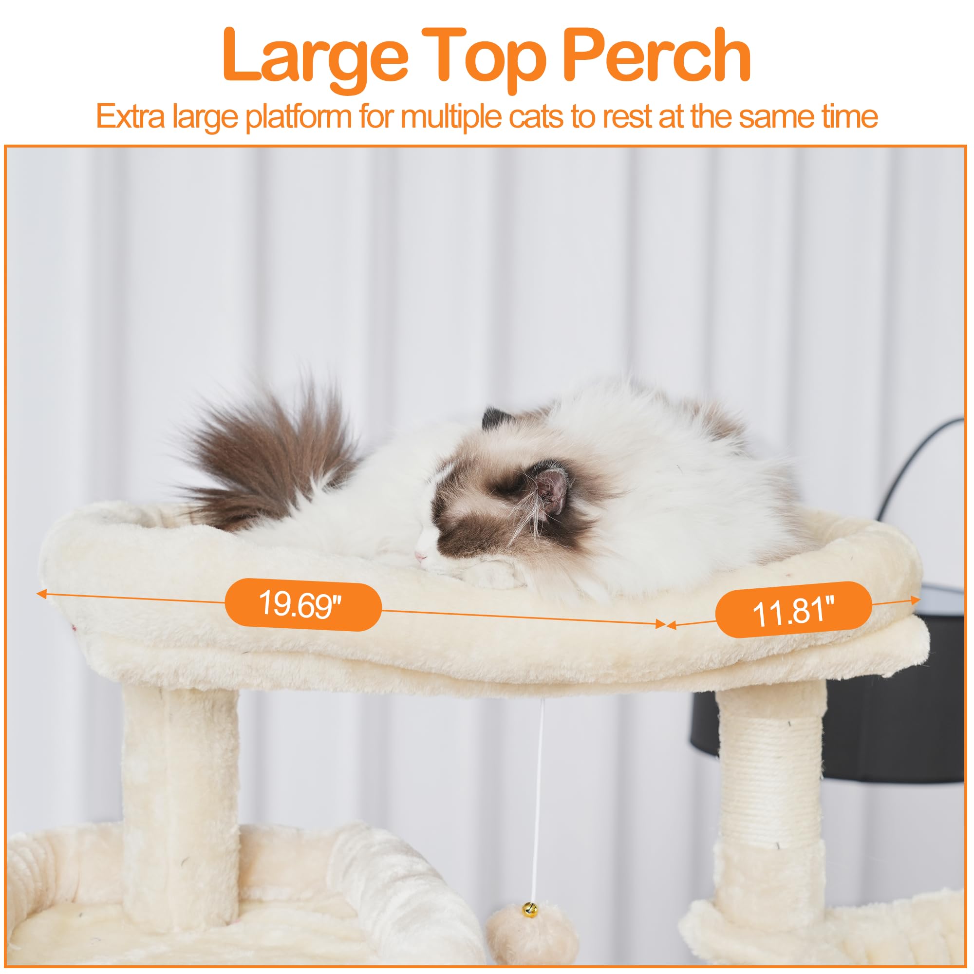 Heybly cat tree basket provides additional cozy retreat for shy kitties.