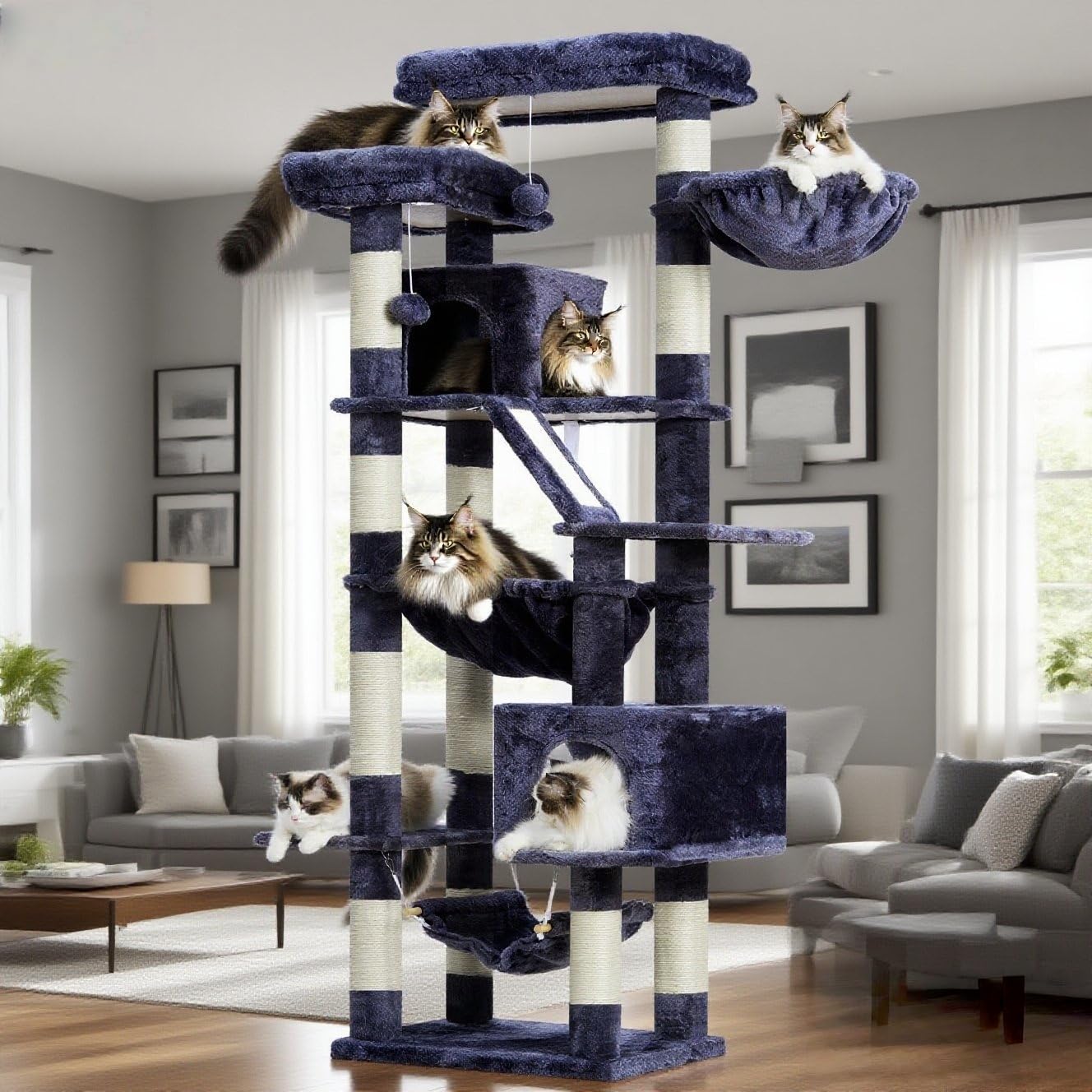 Heybly cat-tree basket creates a cozy ground-level retreat.