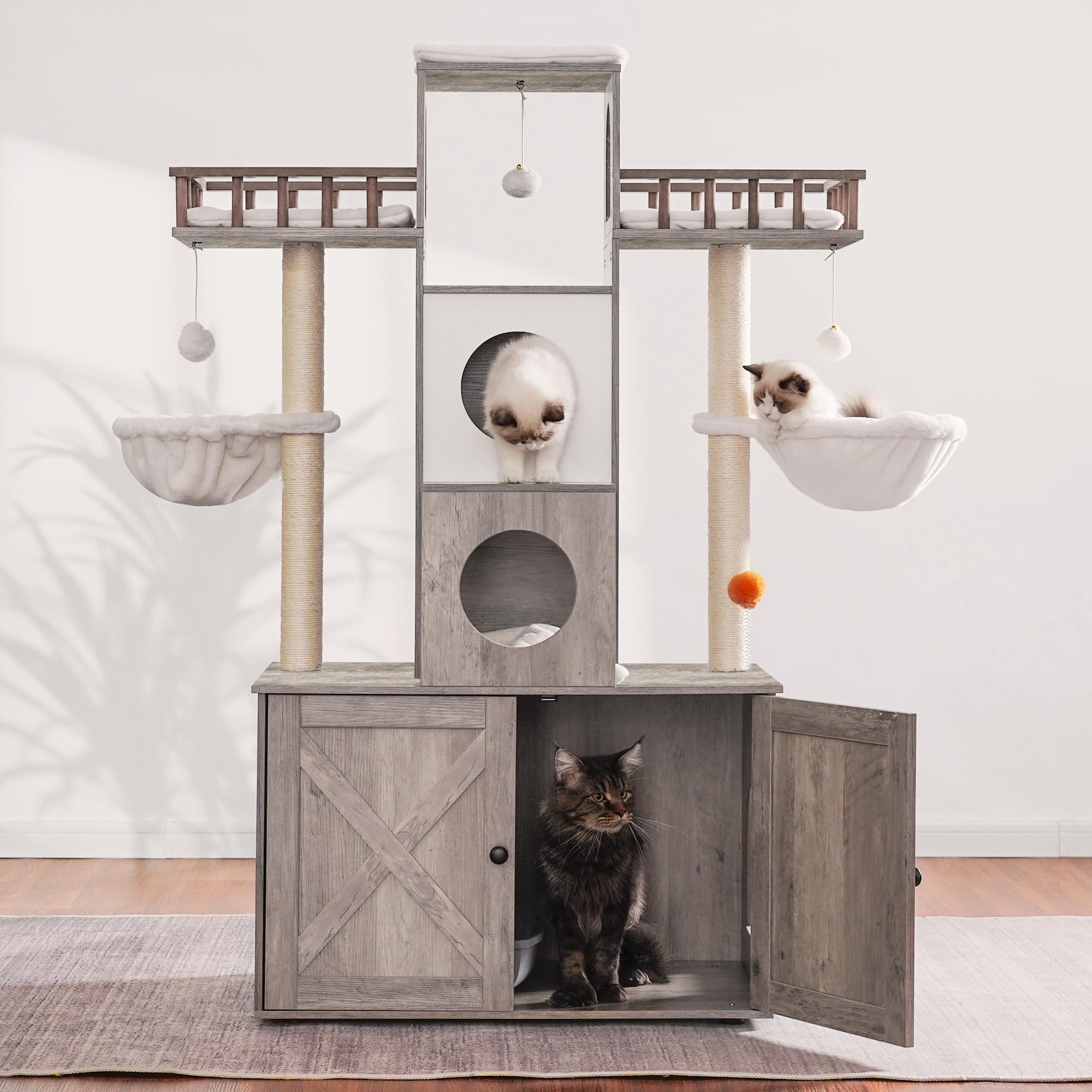 Heybly cat tree basket shelters kittens and adults for safe rest.