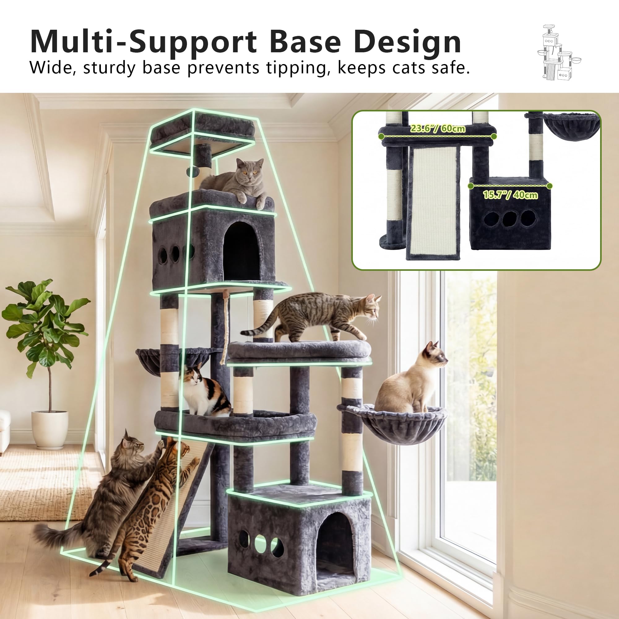 Heybly cat tree bottom perch offering spacious resting area for large cats