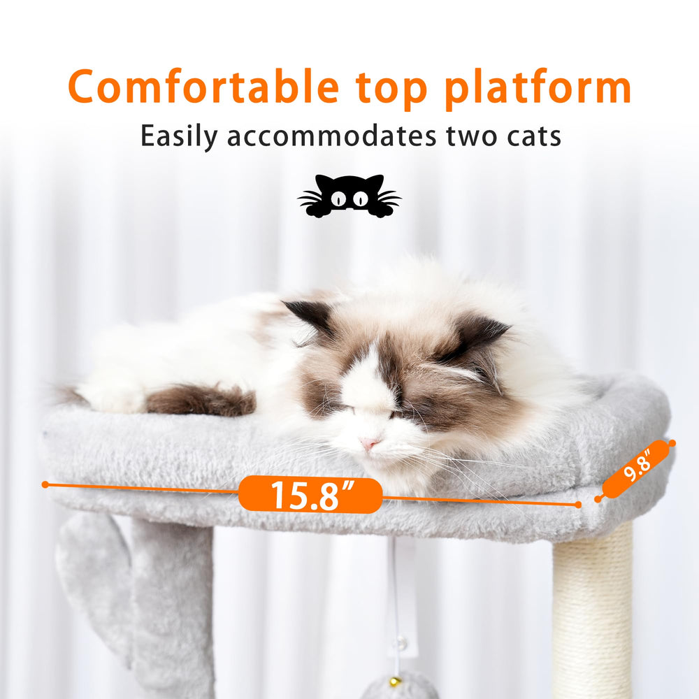 Heybly cat tree condo provides private retreat for naps and relaxation.