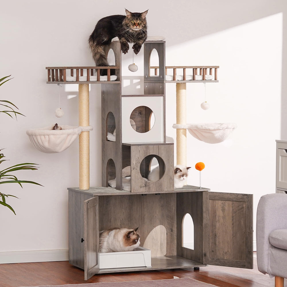 Heybly cat tree caves offer private naps and quiet watching.
