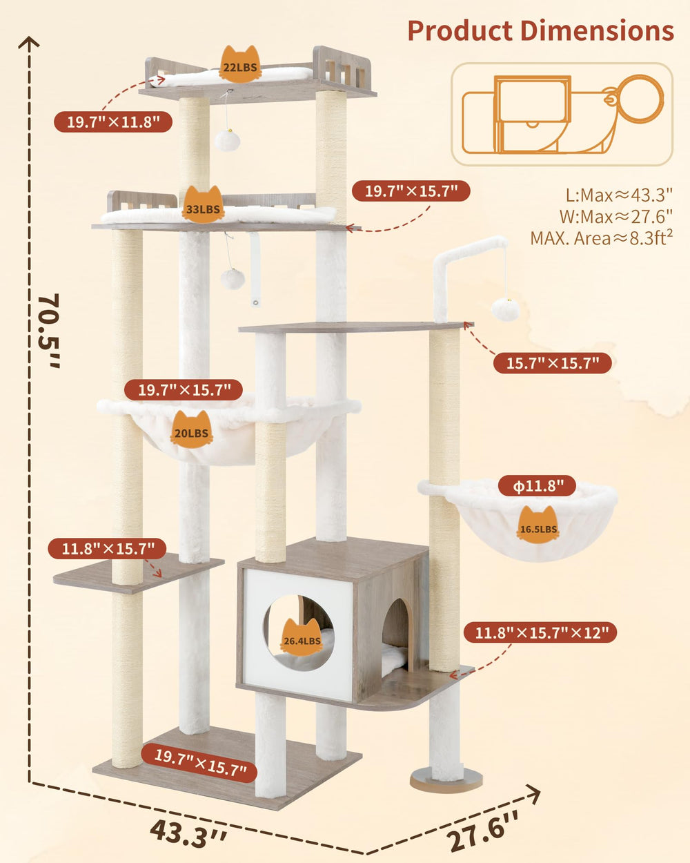 Heybly cat tree condo and hammock provide cozy retreats for multiple cats