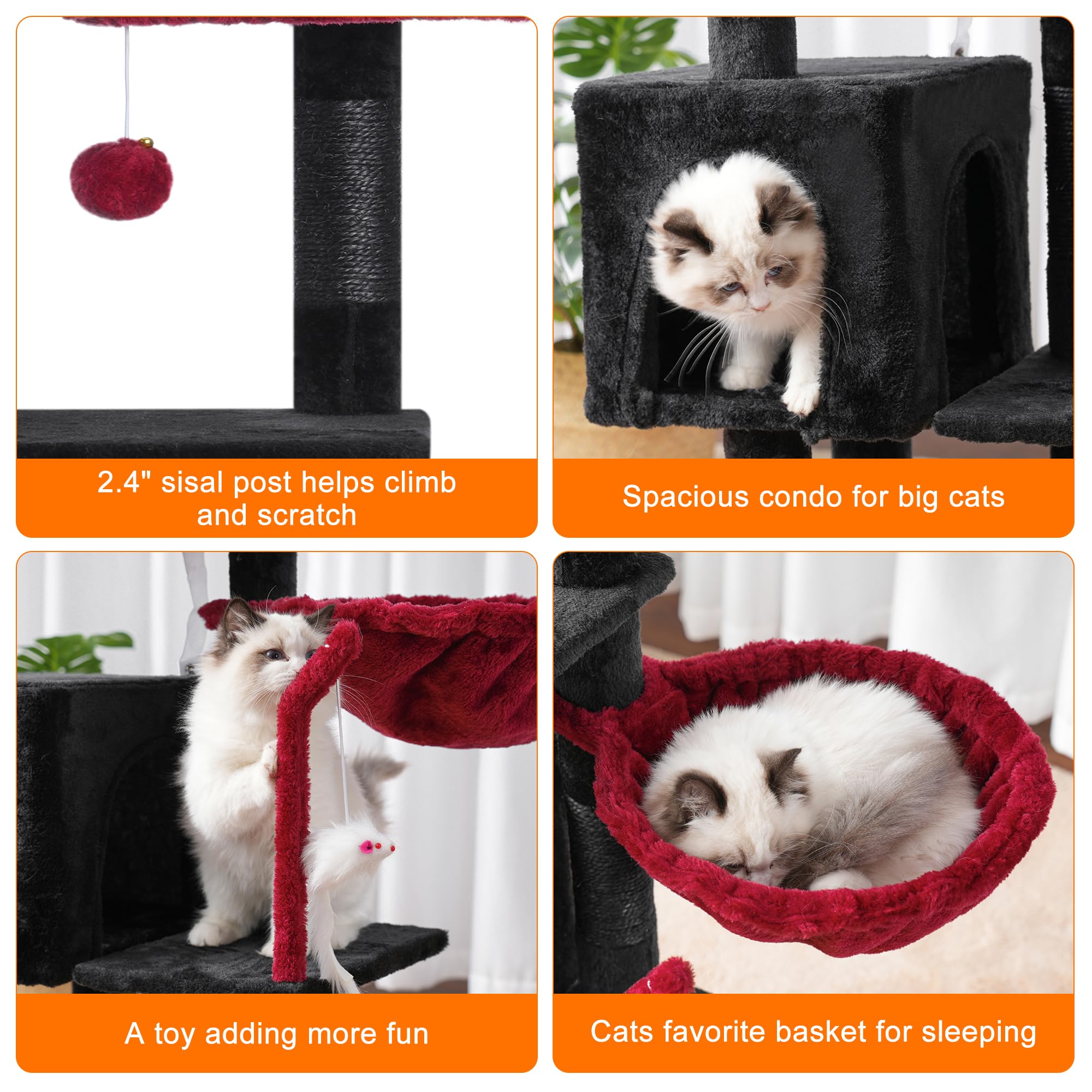 Heybly cat tree cozy basket wraps around and calms resting cats.