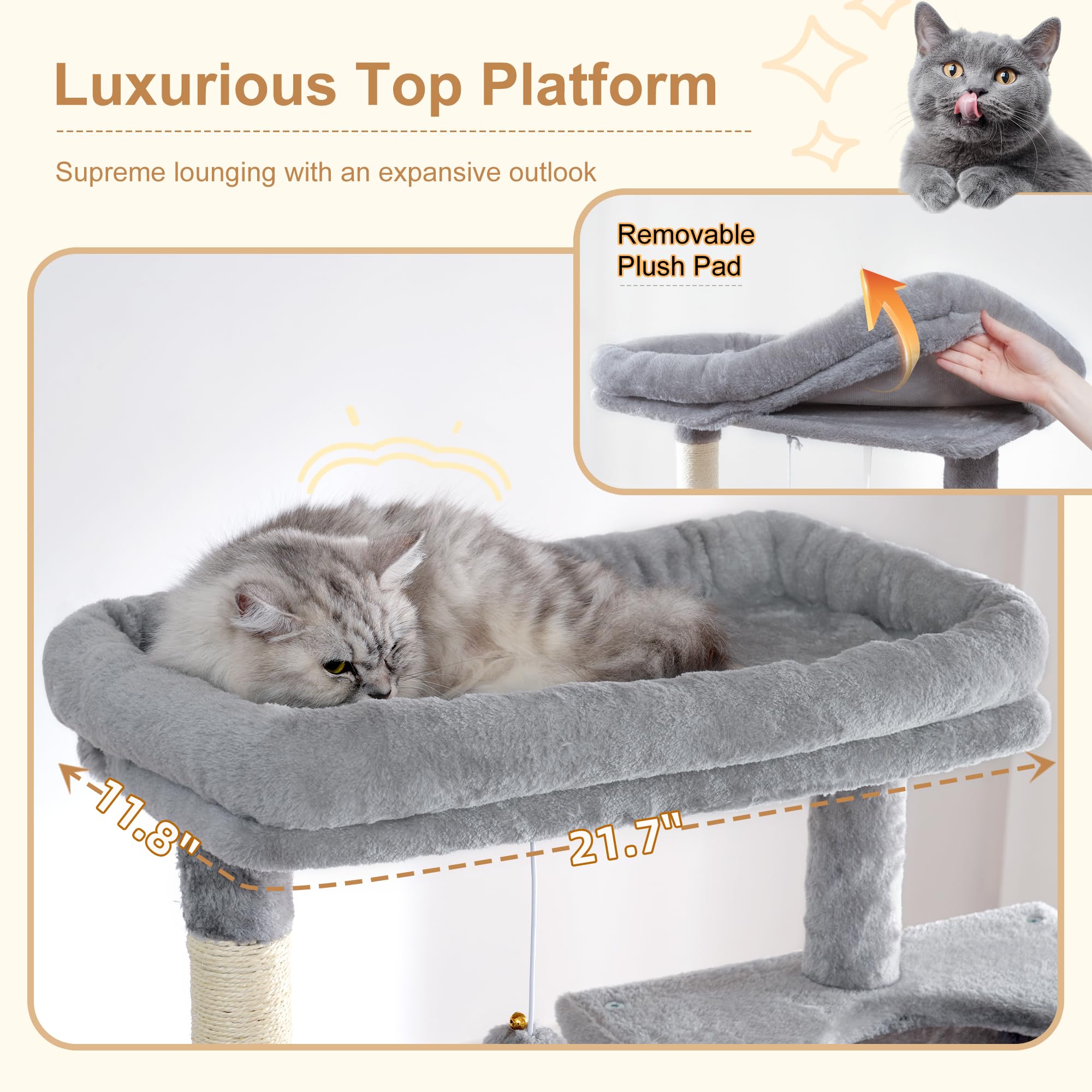 Heybly cat tree cozy basket offers a quiet spot for naps.