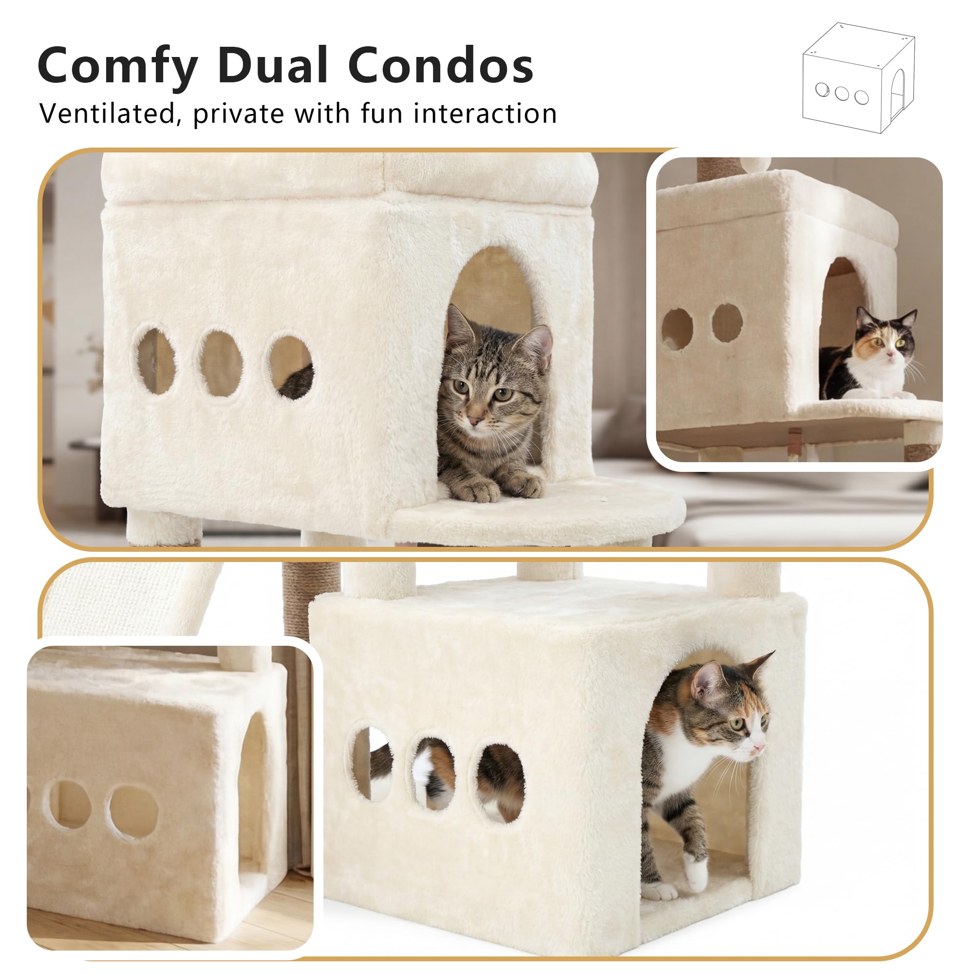 Heybly cat tree cozy condos and soft baskets invite quiet retreats after play