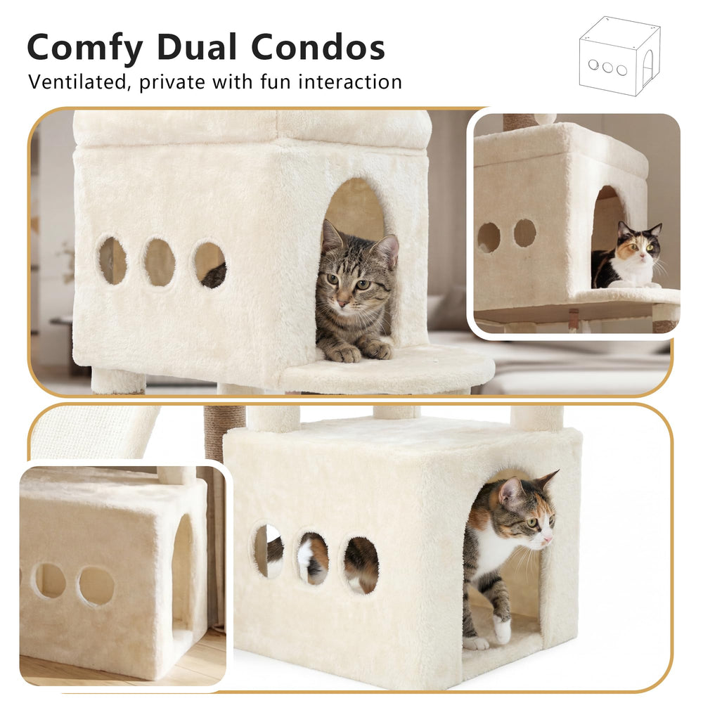 Heybly cat tree cozy condos and soft baskets invite quiet retreats after play