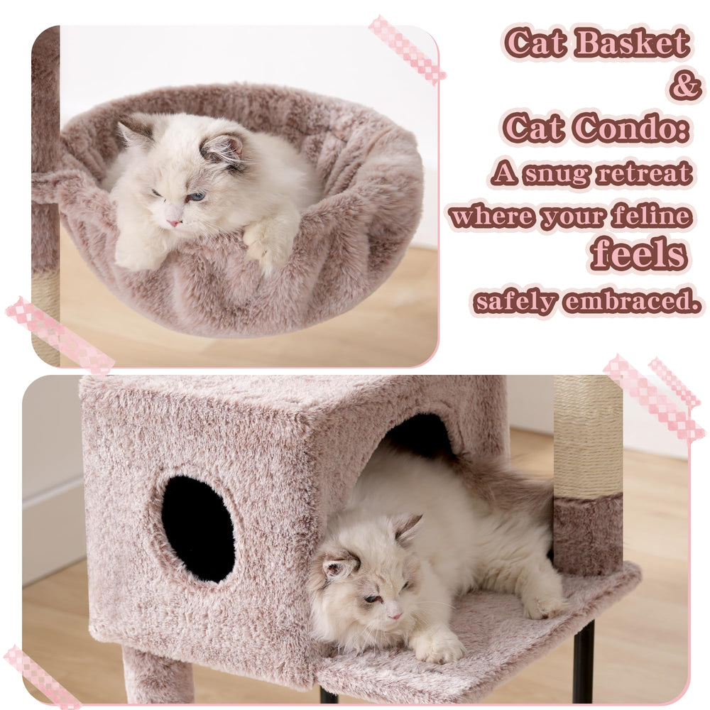 Heybly cat tree cozy cat basket invites curling up.